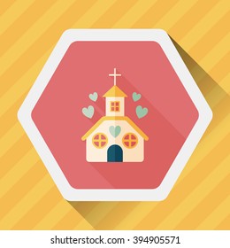 Valentine's Day wedding church flat icon with long shadow,eps10