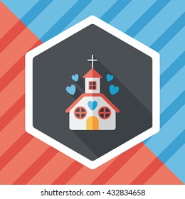 Valentine's Day wedding church flat icon with long shadow,eps10