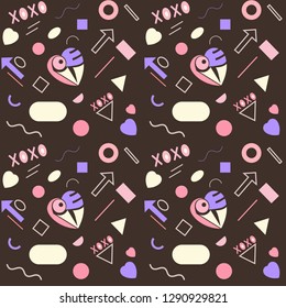 Valentine's day and wedding colorful seamless abstract background with hearts and figure. Pattern for web design and print. Vector illustration
