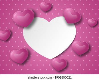 Valentines day or wedding concept background. Background with 3D hearts. Vector illustration.