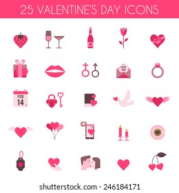 Valentine's Day and wedding icons. Love concept in flat style. Vector illustration EPS10.