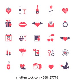 Valentines Day and wedding icons. Love concept in flat style. Vector illustration EPS10.
