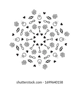 Valentines day or wedding mandala vector. Mandala with heart and flowers  vector. Coloring page.