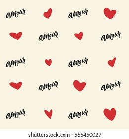Valentine's day or wedding patterns with lettering "love" at French