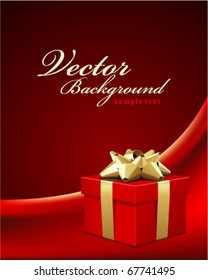 Día de San Valentín o caja de regalo rojo de boda presente con celebración del arco dorado fondo vectorial