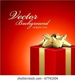 Día de San Valentín o caja de regalo rojo de boda presente con celebración del arco dorado fondo vectorial