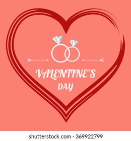 Valentine`s Day with wedding rings. Vector Illustration.