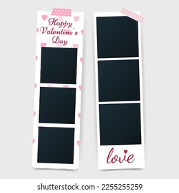 Valentine's Day or wedding Romantic blank photo frames of happy moments of love glued with color adhesive tape. Romantic Snapshot for happy memories. Vector illustration