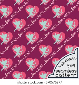 Valentine's Day and wedding seamless pattern. Handwritten lettering quote about love to valentines day end wedding design. Text on color background. Perfect for holiday greeting cards. Flat design.