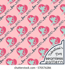 Valentine's Day and wedding seamless pattern. Handwritten lettering quote about love to valentines day end wedding design. Text on color background. Perfect for holiday greeting cards. Flat design.