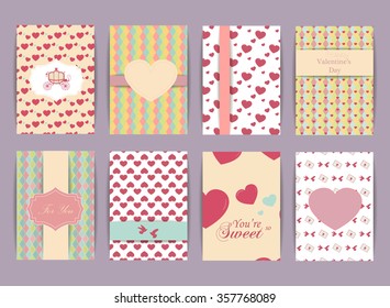Valentines day and Wedding day Set. Vintage and romantic backgrounds. Vector Design Templates Collection for Banners, Placards, Posters and other use.