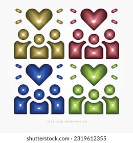 Valentine's Day or wedding sign. Love concept, Happy Valentine's Day celebration,3d vector icon, gender love, wedding love, romance and relationship icon, web icon, UI icon, red, pride day, couple.