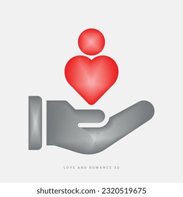 Valentine's Day or wedding sign. Love concept, Happy Valentine's Day celebration,3d vector icon, heart 3d, love, wedding love, romance and relationship icon, web icon, UI icon, red, pride day, couple.