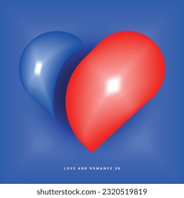 Valentine's Day or wedding sign. Love concept, Happy Valentine's Day celebration,3d vector icon, heart 3d, love, wedding love, romance and relationship icon, web icon, UI icon, red, pride day, couple.