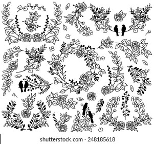 Valentine's Day or Wedding Themed Laurel and Floral Vector Collection