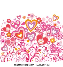 Valentine's day or Wedding vector background with hearts and ornament
