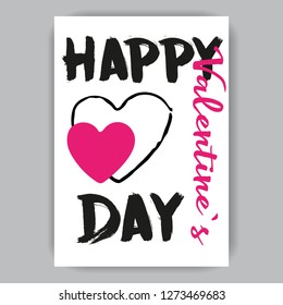 Valentine's day white card with a pink heart and handwritten inscription
