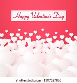 Valentines day , White heart shape background with lettering , paper art style