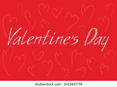 Valentine's Day white lettering with heart on the red background. Vector illustration