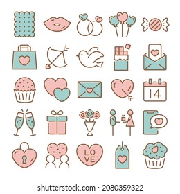 Valentine's day and white day vector line con set.