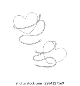 Valentines Day Wild west rodeo love heart rope lasso vector illustration set isolated on white. Howdy St Valentine Day colouring page hearts print collection.