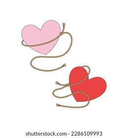 Valentines Day Wild west rodeo heart rope lasso vector illustration set isolated on white. Howdy St Valentines Day hearts western print collection for love postcard design.