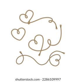 Valentines Day Wild west rodeo heart shape rope lasso vector illustration set isolated white  Howdy St Valentine Day hearts knot western print collection for love postcard design 