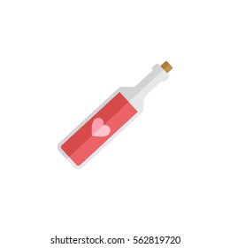 valentine's day wine bottle icon in flat style isolated on white background. Design element for wedding or Valentines day. Love concept. Vector illustration.