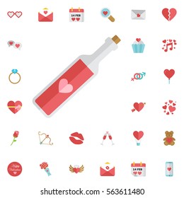 valentine's day wine bottle icon in flat style isolated on white background. Design element for wedding or Valentines day. Love concept. Set of Valentines icons