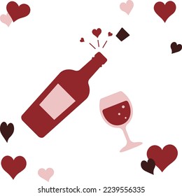 Valentine's day wine and glass illustration