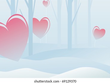 Valentine's day in winter forest