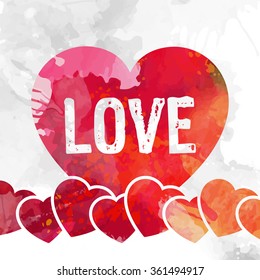 Valentine's day wish card vector illustration with watercolor splash