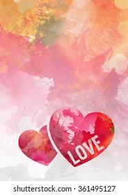 Valentine's day wish card vector illustration with watercolor splash