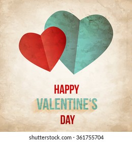 Valentine's day wish card vector illustration in red and turquoise color with grunge texture
