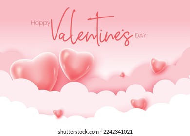 Valentine's day wishes with pink hearts and soft clouds. Valentine's day background