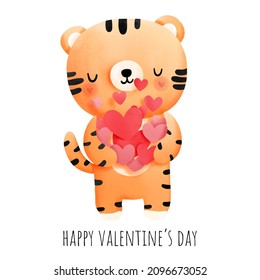 Valentine's day wit cute tiger, vector illustration