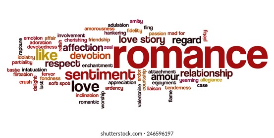 Valentine's Day word cloud concept including terms such as love, love story, romance, kiss, boyfriend, girlfriend, Cupid and others