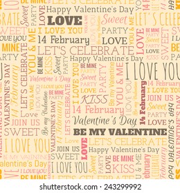 Valentine's Day word seamless pattern on the beige background