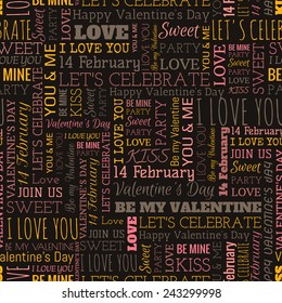 Valentine's Day word seamless pattern on the dark gray background
