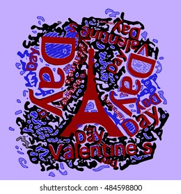 valentines day words with eiffel tower silhouette