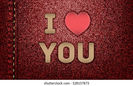 Valentine's Day. Words and heart on jeans texture.