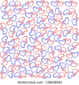 Valentine's Day Wrapping Paper, Isolated Pairs of Hearts on White Background, Vector Version