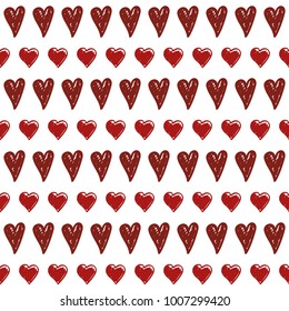 Valentine's Day wrapping paper seamless pattern. Red hearts on the white background