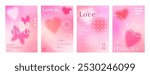 Valentines day y2k gradient aesthetic posters, love pink backgrounds in abstract modern style with hearts, butterflies and pastel colors . Vector vertical banner templates, romantic Valentine cards