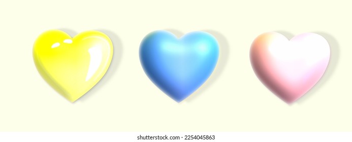 Valentine's day y2k pink blue yellow gradient heart isolated background  3d love symbols  Valentin holiday icons  concept header pattern  glossy balloons  Vector illustration  