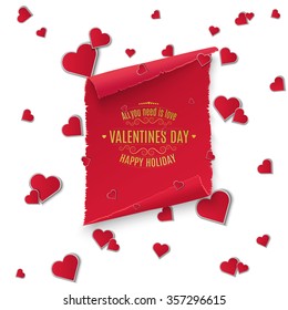 Valentine's day.banner.red scroll.vector illustration