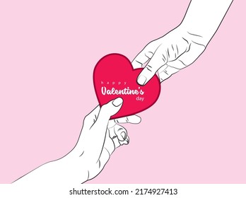 Valentines Day.Cuple hand holding a heart.for Happy Valentines Day, Enjoying sweets.relationships concept illustration