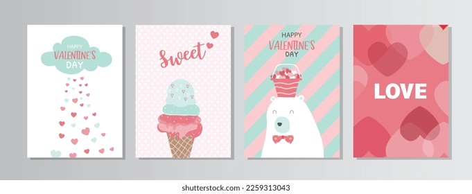 Valentine's day.February 14. Design with cute animal.love, couple, heart, valentine,Vector illustrations.