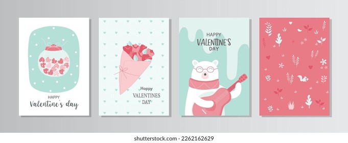 Valentine's day.February 14. Design with cute animal.love, couple, heart, valentine,Vector illustrations.