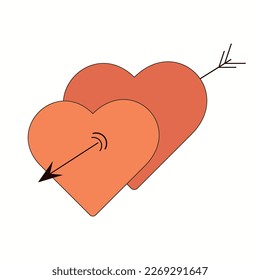 Valentine's Day.Groovy retro heart. Valentines day greeting card. Hippie happy heart in retro cartoon style. 